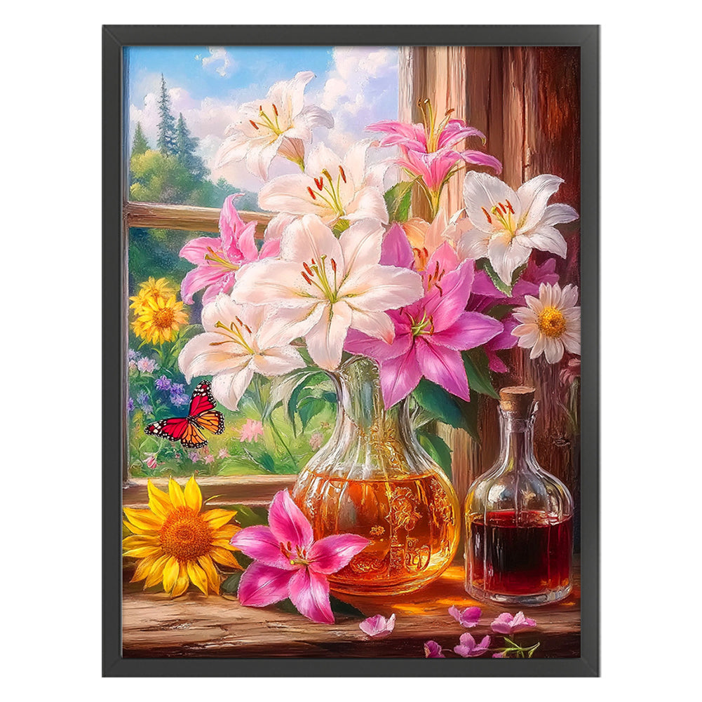 Window Sill Lily - 9CT Stamped Cross Stitch 60*80CM(Mona Lisa Brand)
