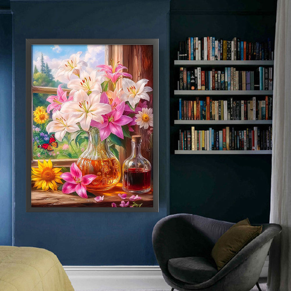 Window Sill Lily - 9CT Stamped Cross Stitch 60*80CM(Mona Lisa Brand)