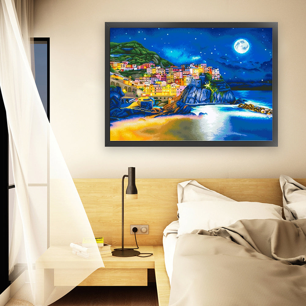 Cinque Terre Under The Moon - 11CT Stamped Cross Stitch 85*65CM