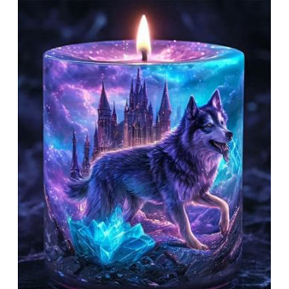 Purple Light Candle Wolf - Full Round Drill Diamond Painting 35*40CM