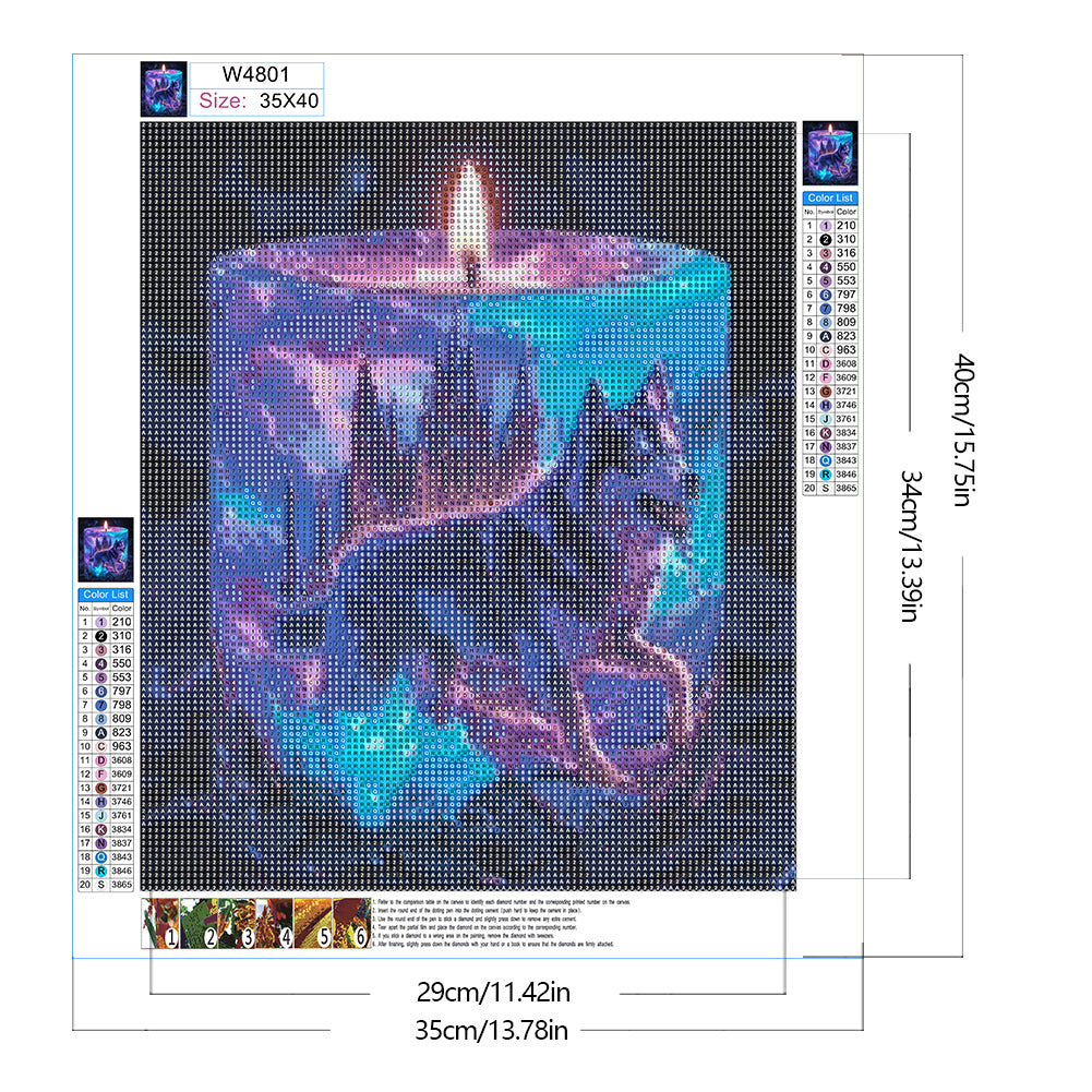 Purple Light Candle Wolf - Full Round Drill Diamond Painting 35*40CM