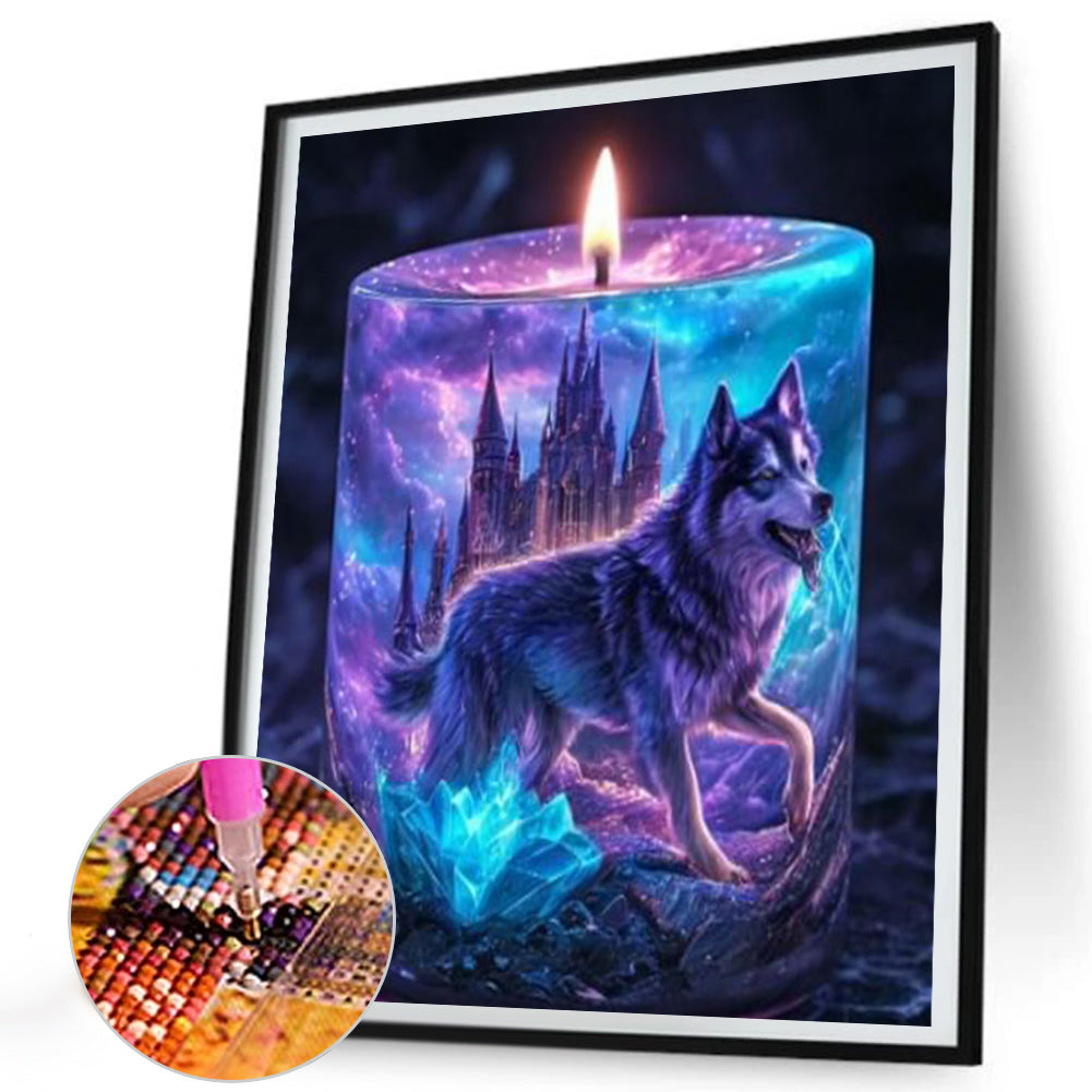 Purple Light Candle Wolf - Full Round Drill Diamond Painting 35*40CM