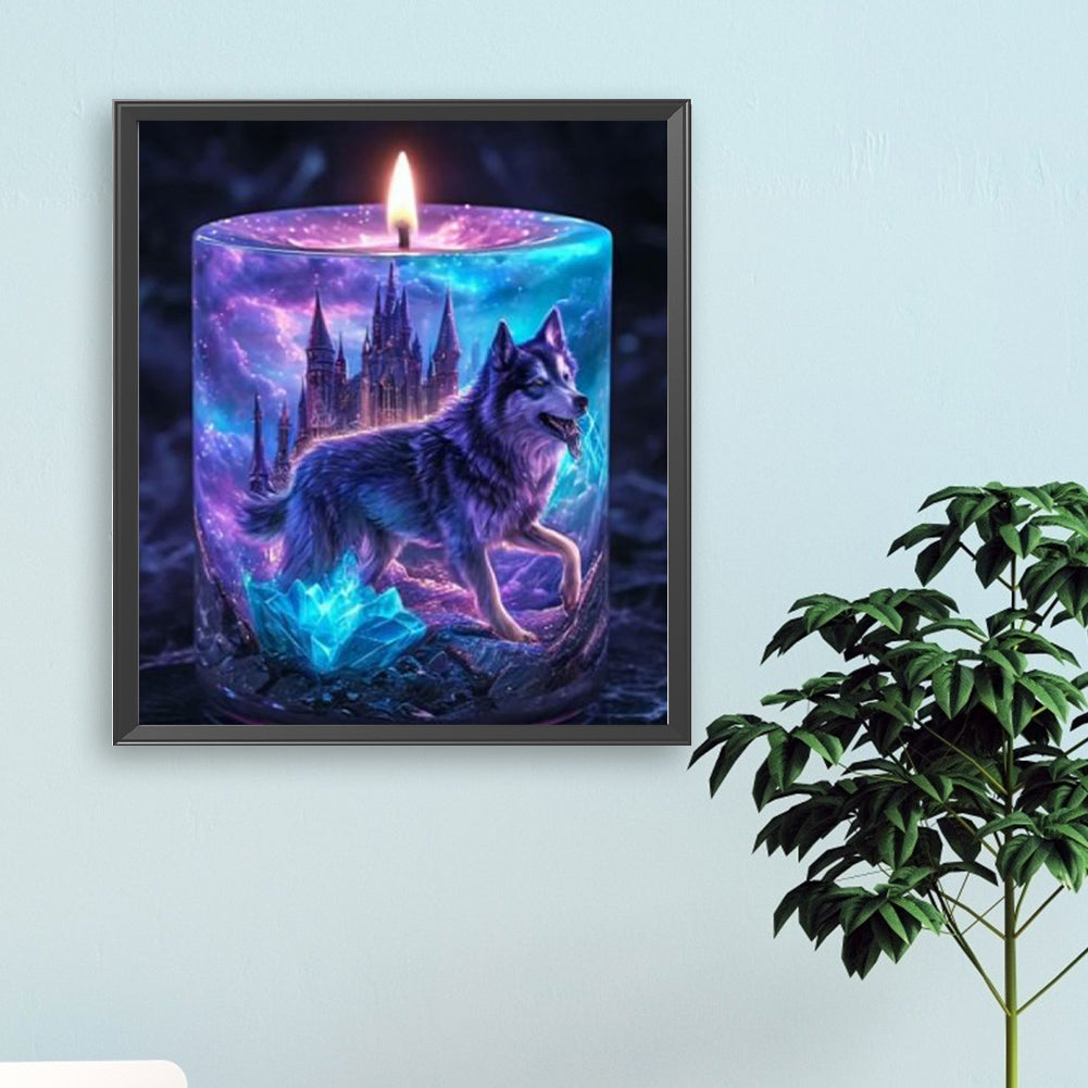 Purple Light Candle Wolf - Full Round Drill Diamond Painting 35*40CM