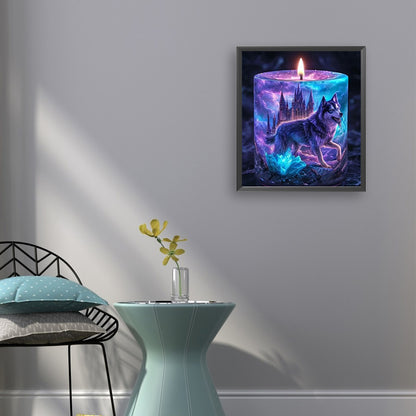 Purple Light Candle Wolf - Full Round Drill Diamond Painting 35*40CM