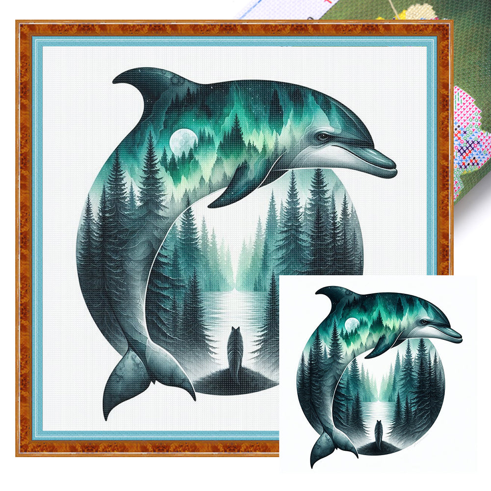 Silhouette-Dolphin - 11CT Stamped Cross Stitch 40*40CM