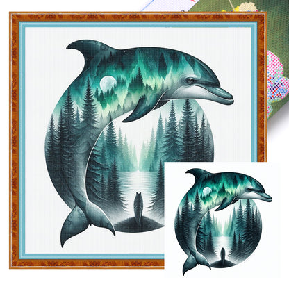 Silhouette-Dolphin - 11CT Stamped Cross Stitch 40*40CM