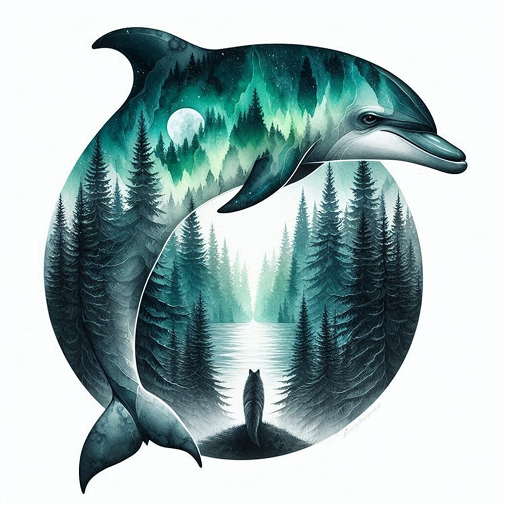 Silhouette-Dolphin - 11CT Stamped Cross Stitch 40*40CM