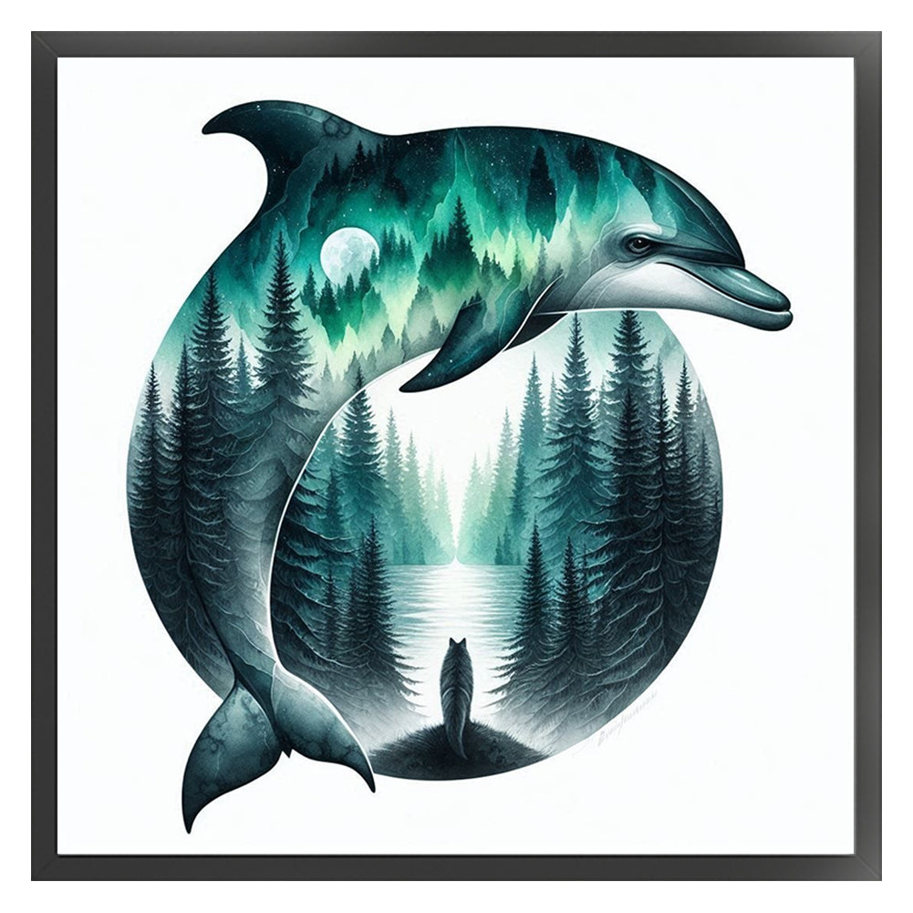 Silhouette-Dolphin - 11CT Stamped Cross Stitch 40*40CM