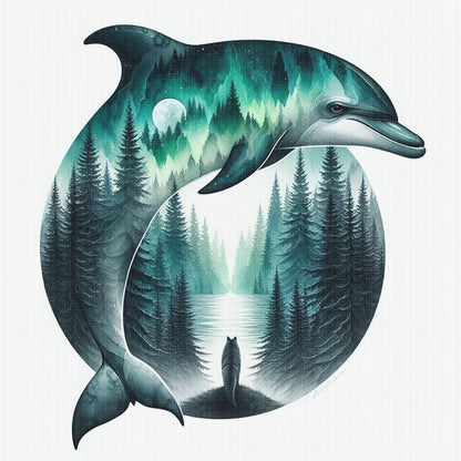 Silhouette-Dolphin - 11CT Stamped Cross Stitch 40*40CM
