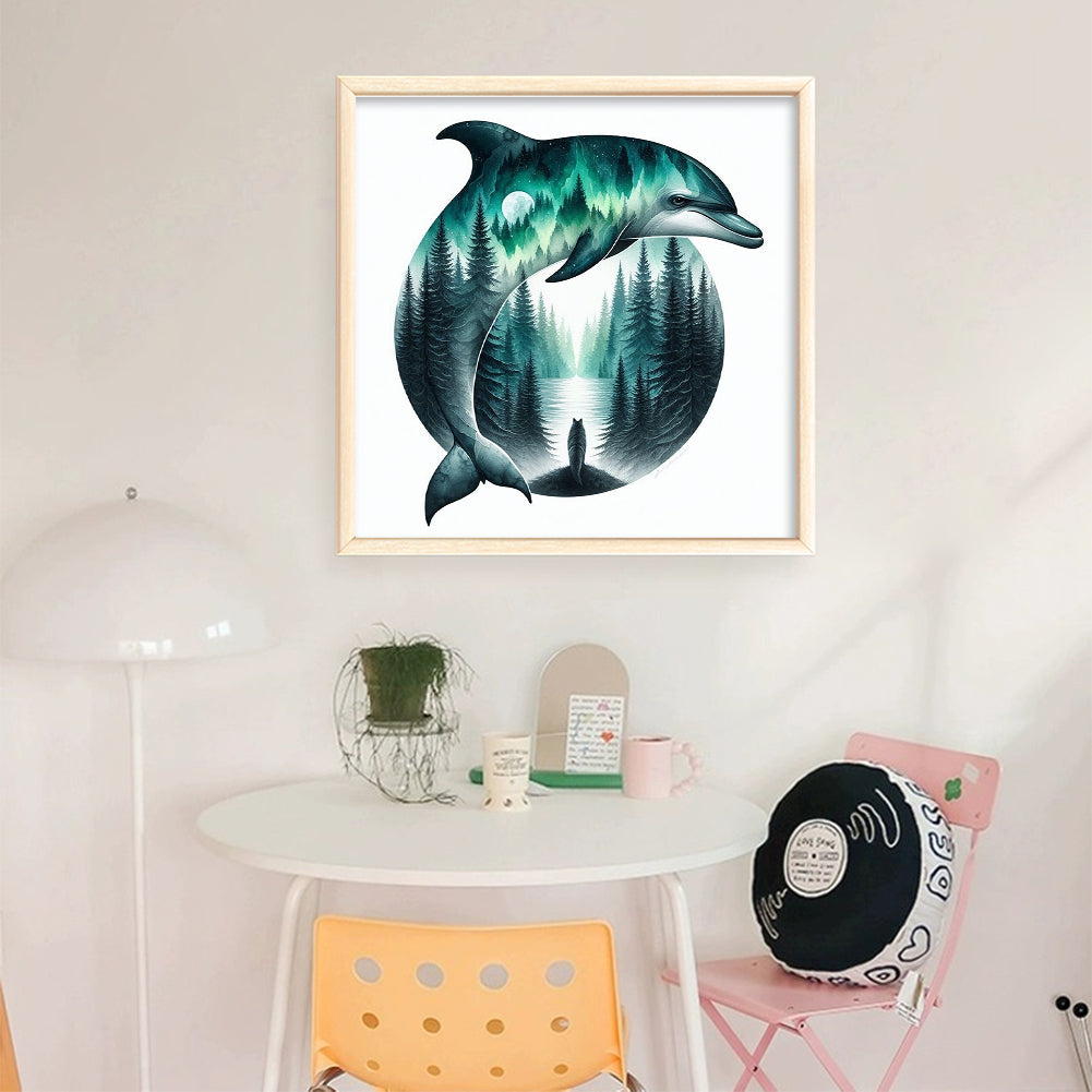 Silhouette-Dolphin - 11CT Stamped Cross Stitch 40*40CM