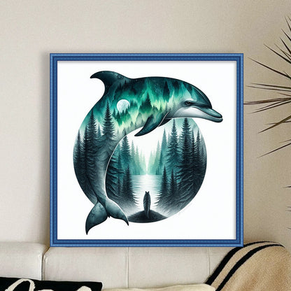 Silhouette-Dolphin - 11CT Stamped Cross Stitch 40*40CM