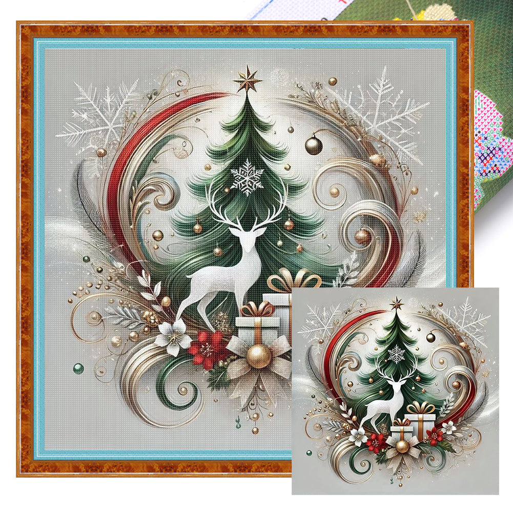 Christmas Tree Elk - 11CT Stamped Cross Stitch 45*45CM