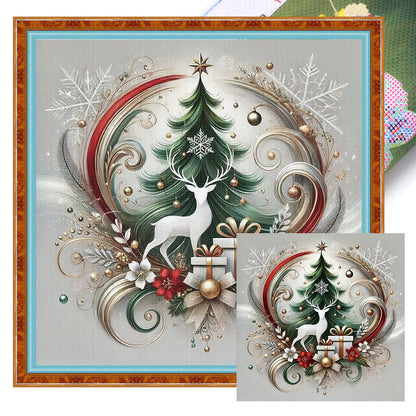 Christmas Tree Elk - 11CT Stamped Cross Stitch 45*45CM