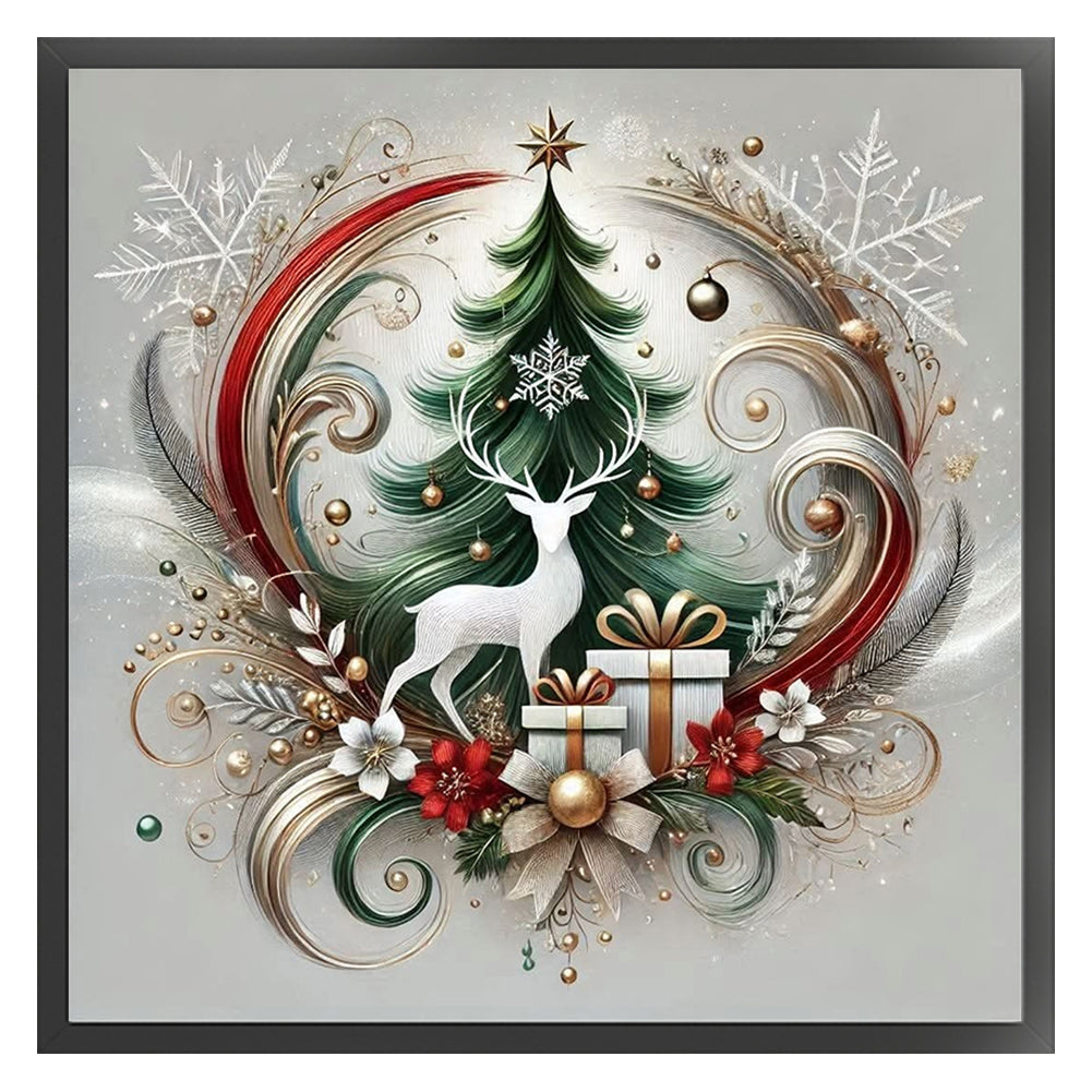 Christmas Tree Elk - 11CT Stamped Cross Stitch 45*45CM