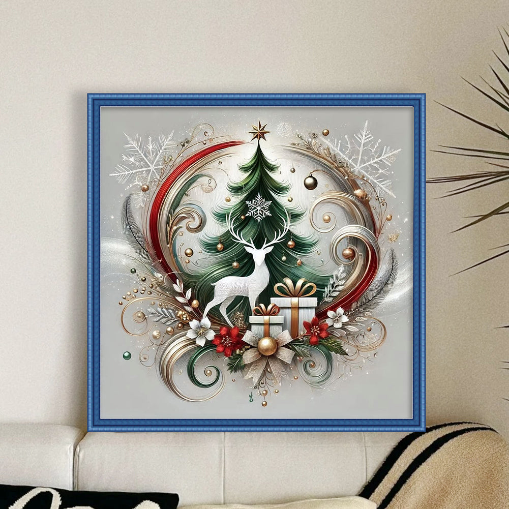 Christmas Tree Elk - 11CT Stamped Cross Stitch 45*45CM