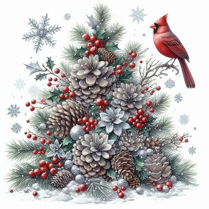 Christmas Tree Red Bird - 11CT Stamped Cross Stitch 40*40CM