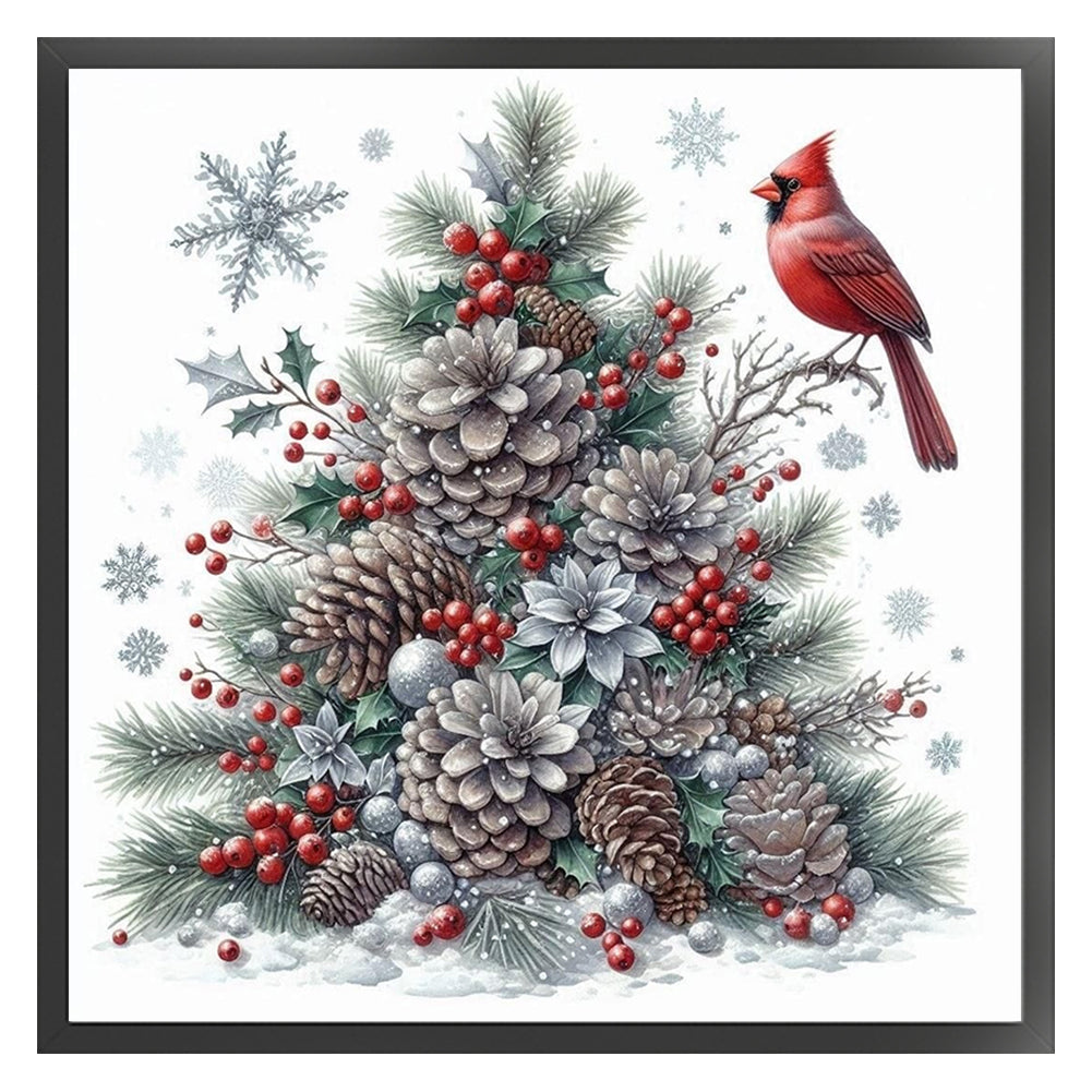 Christmas Tree Red Bird - 11CT Stamped Cross Stitch 40*40CM