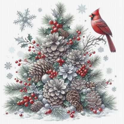 Christmas Tree Red Bird - 11CT Stamped Cross Stitch 40*40CM