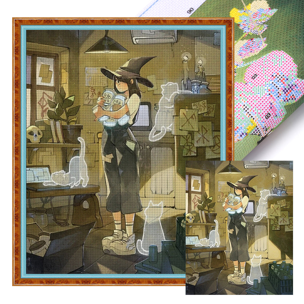 Witch And Cat - 11CT Stamped Cross Stitch 40*50CM