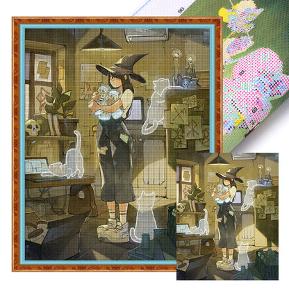 Witch And Cat - 11CT Stamped Cross Stitch 40*50CM