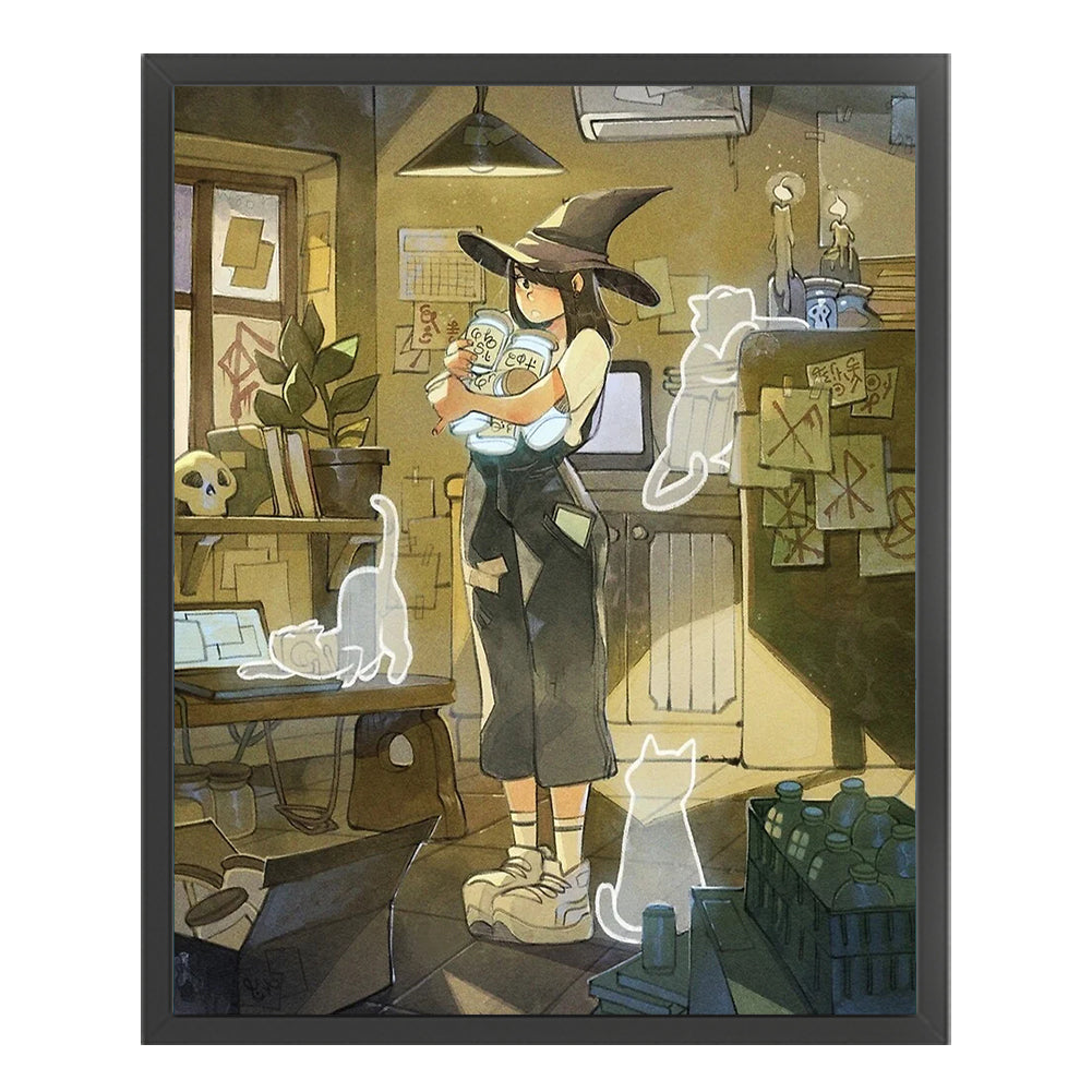 Witch And Cat - 11CT Stamped Cross Stitch 40*50CM