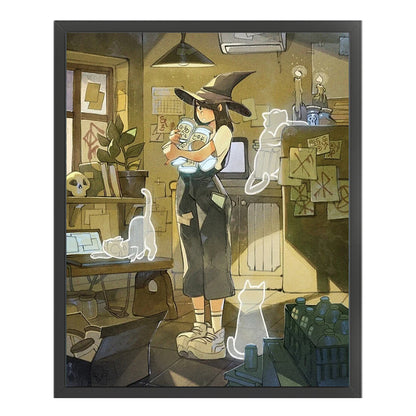 Witch And Cat - 11CT Stamped Cross Stitch 40*50CM