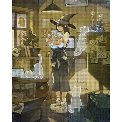 Witch And Cat - 11CT Stamped Cross Stitch 40*50CM