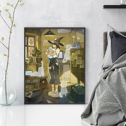 Witch And Cat - 11CT Stamped Cross Stitch 40*50CM