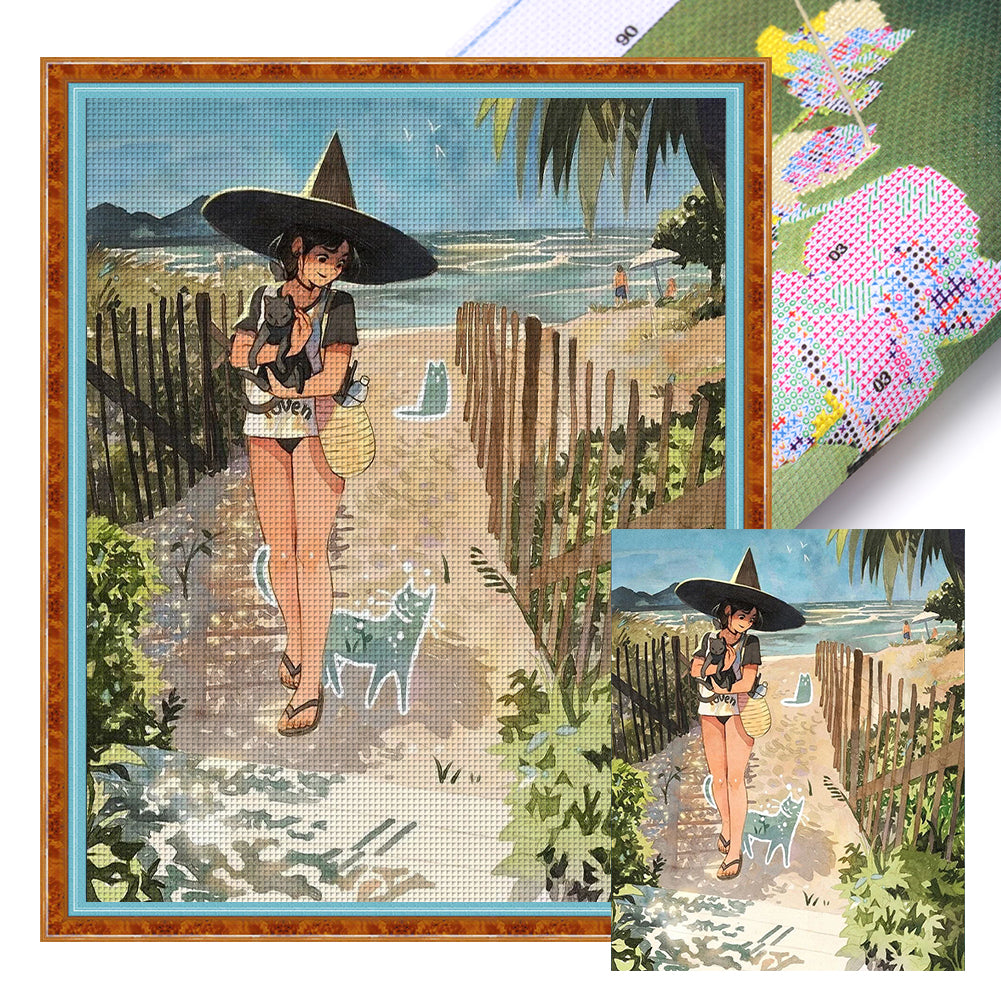 Witch And Cat - 11CT Stamped Cross Stitch 40*50CM