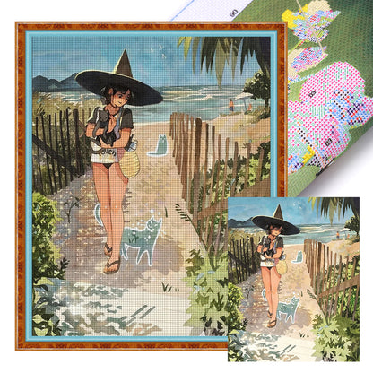 Witch And Cat - 11CT Stamped Cross Stitch 40*50CM
