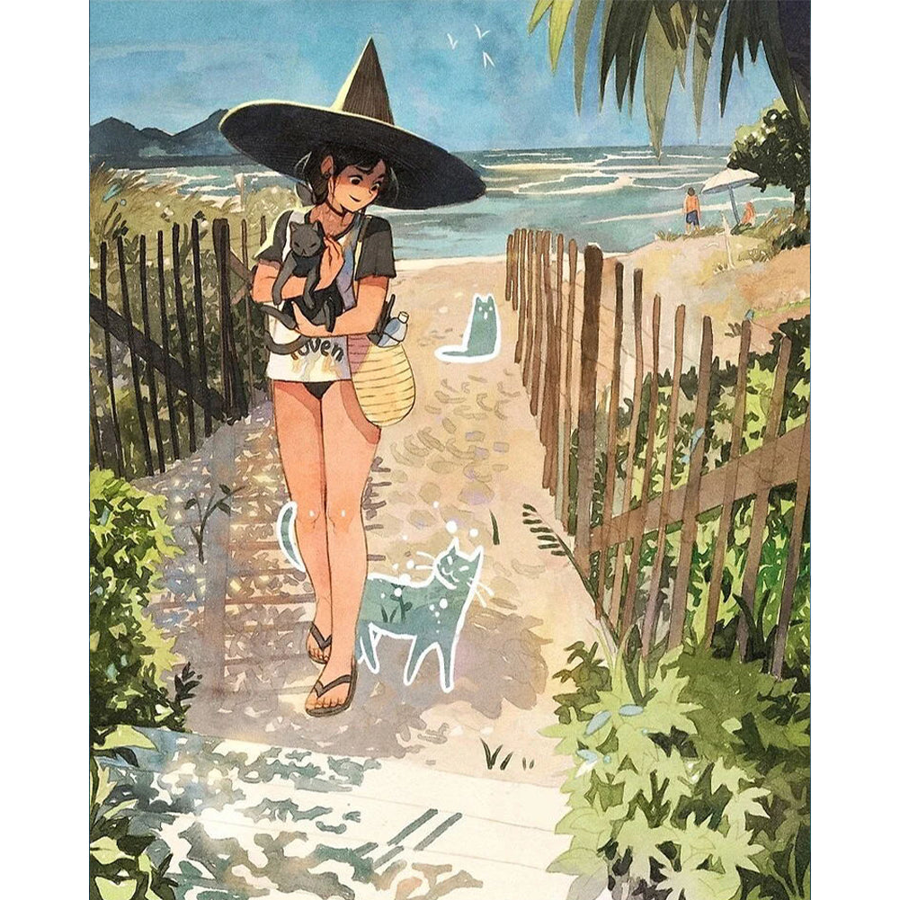 Witch And Cat - 11CT Stamped Cross Stitch 40*50CM