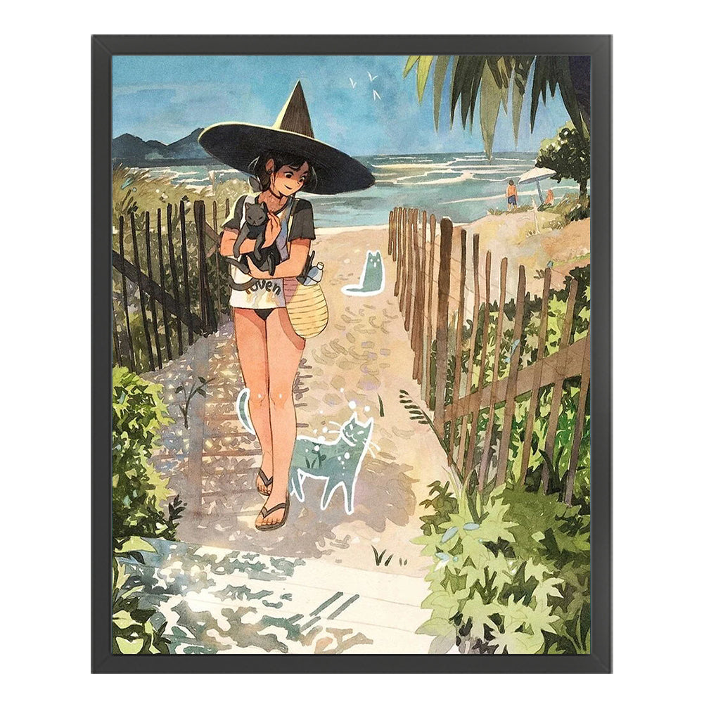 Witch And Cat - 11CT Stamped Cross Stitch 40*50CM