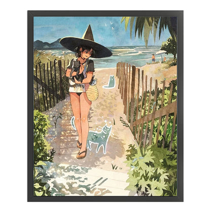 Witch And Cat - 11CT Stamped Cross Stitch 40*50CM