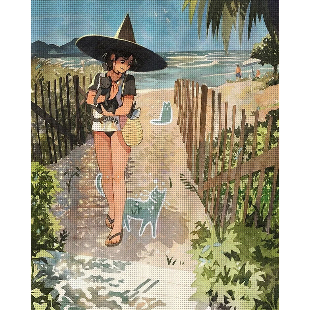 Witch And Cat - 11CT Stamped Cross Stitch 40*50CM