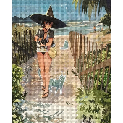 Witch And Cat - 11CT Stamped Cross Stitch 40*50CM