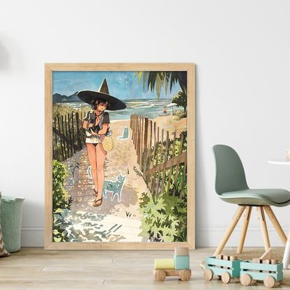 Witch And Cat - 11CT Stamped Cross Stitch 40*50CM