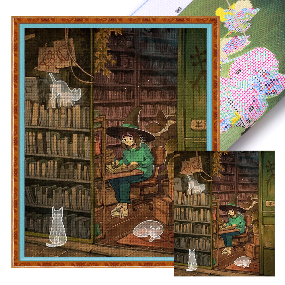 Witch And Cat - 11CT Stamped Cross Stitch 40*50CM