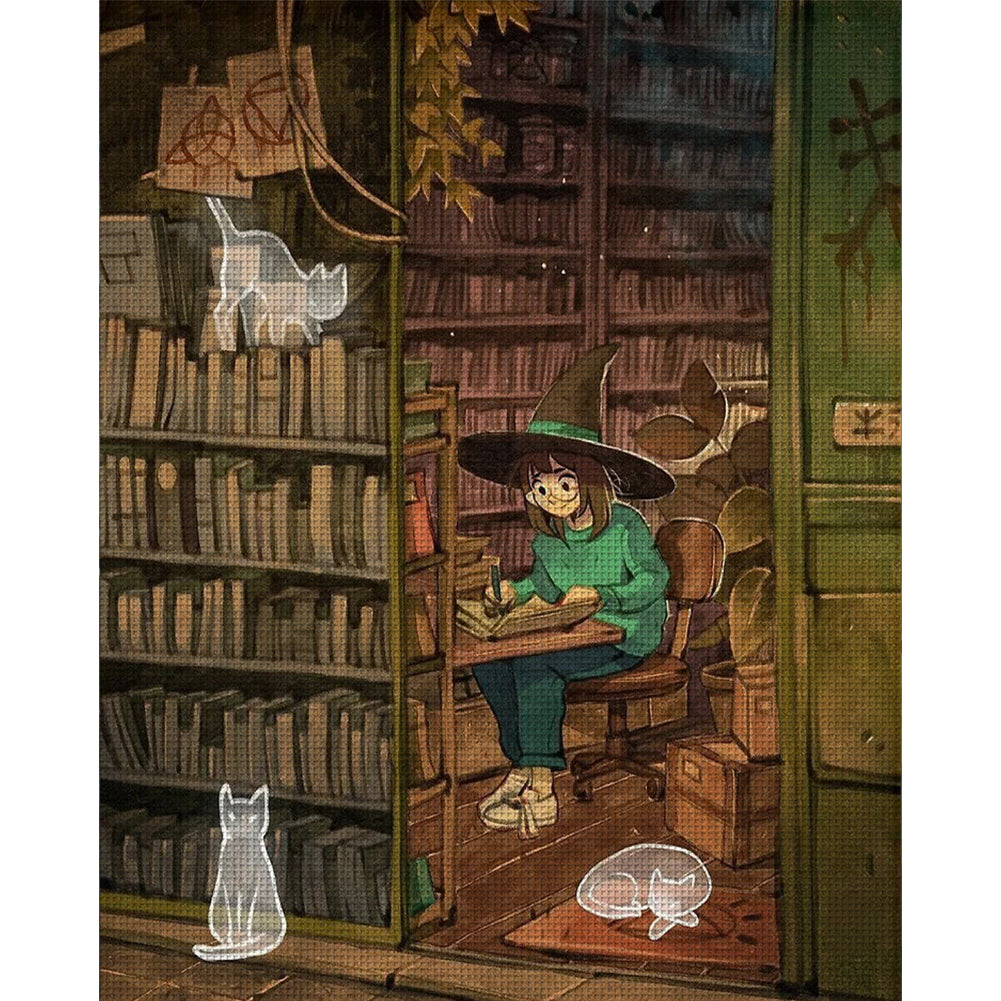 Witch And Cat - 11CT Stamped Cross Stitch 40*50CM