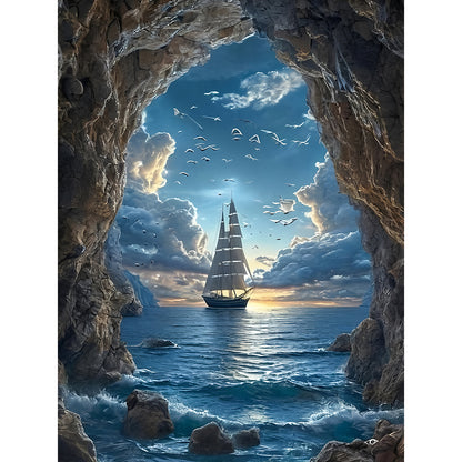 Sailboat On The Sea - Full Round Drill Diamond Painting 30*40CM