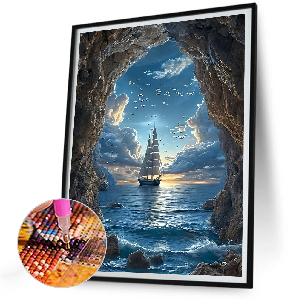 Sailboat On The Sea - Full Round Drill Diamond Painting 30*40CM