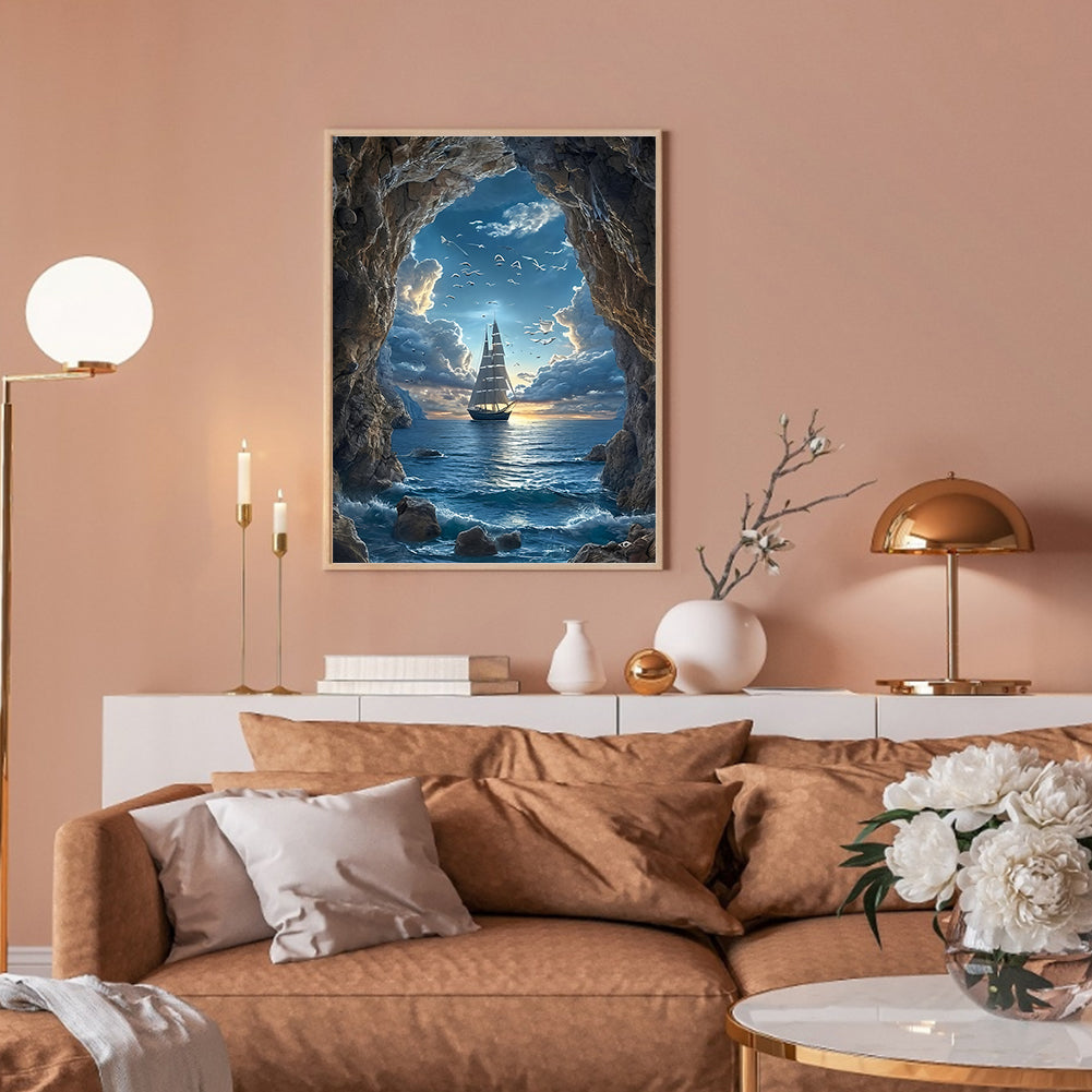 Sailboat On The Sea - Full Round Drill Diamond Painting 30*40CM