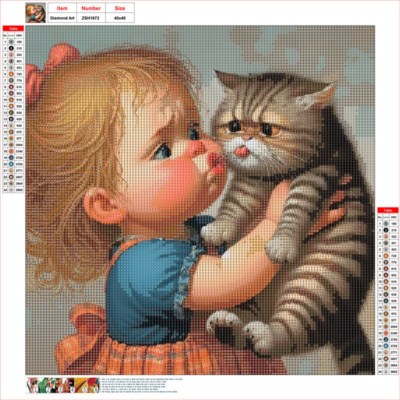 Little Girl And Kitten - Full Round Drill Diamond Painting 40*40CM