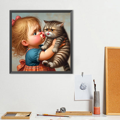 Little Girl And Kitten - Full Round Drill Diamond Painting 40*40CM