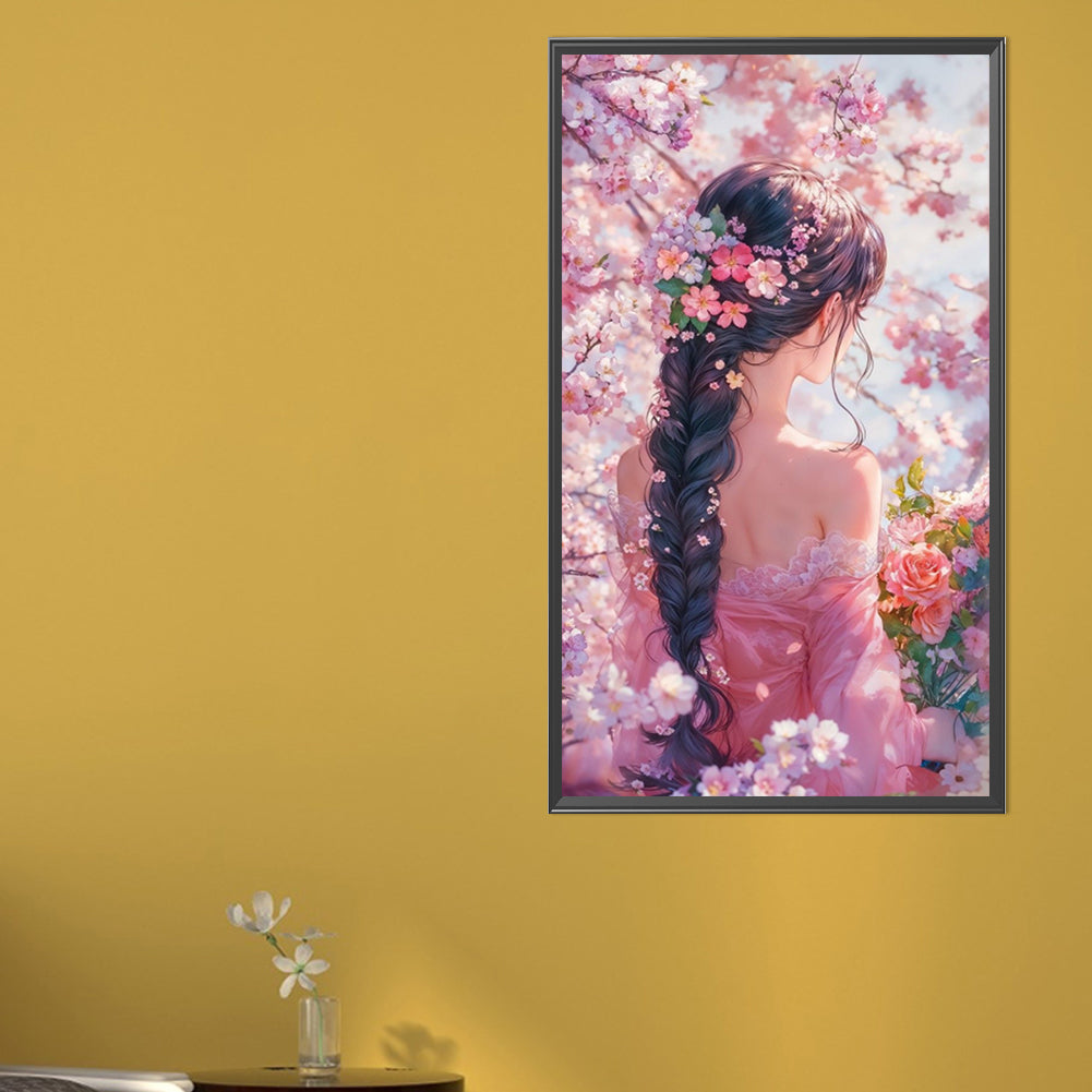 Back View Of Cherry Blossom Girl - Full AB Round Drill Diamond Painting 40*70CM