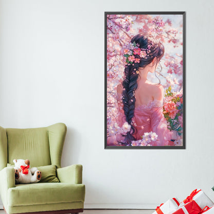 Back View Of Cherry Blossom Girl - Full AB Round Drill Diamond Painting 40*70CM