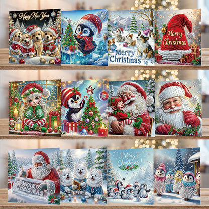 12PCS DIY Diamond Art Greeting Cards Xmas Designs for Festivals and Celebrations
