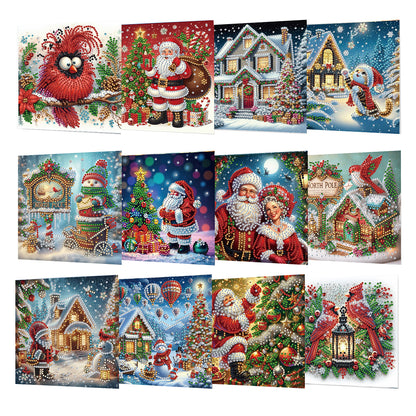 12PCS DIY Diamond Art Greeting Cards Xmas Designs for Festivals and Celebrations