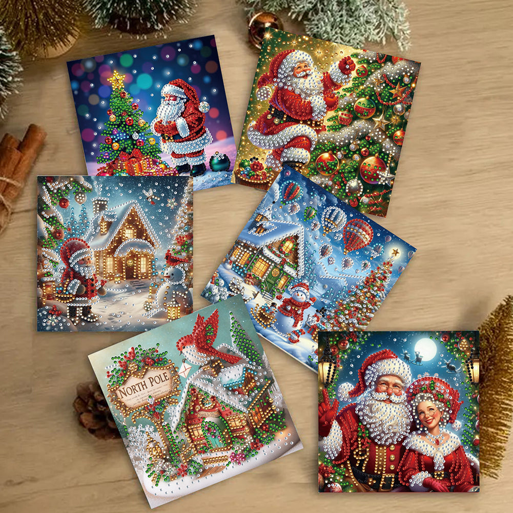 12PCS DIY Diamond Art Greeting Cards Xmas Designs for Festivals and Celebrations