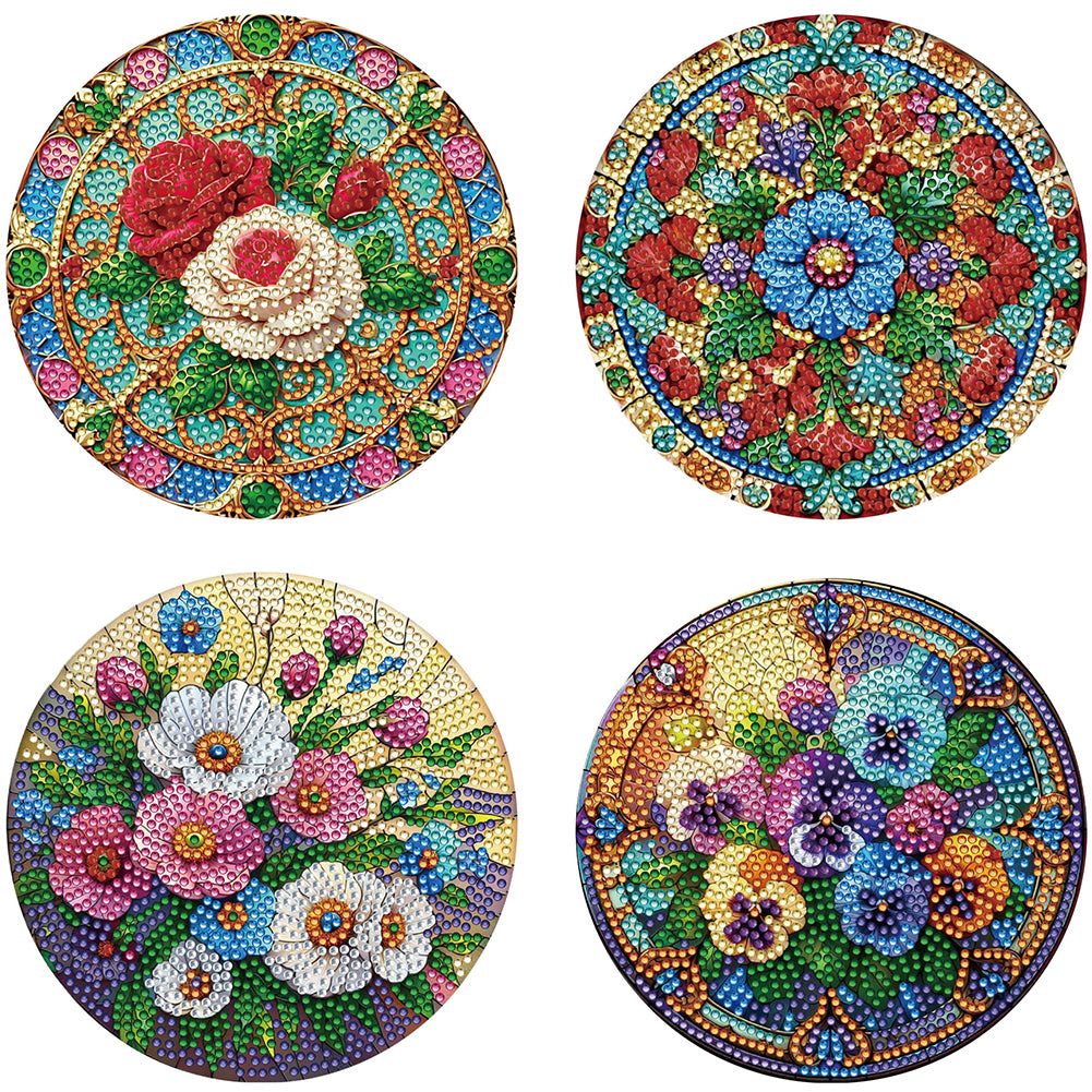 Diamond Crafts Projects Flowers Round Diamond Painting Table Mats for Home Decor