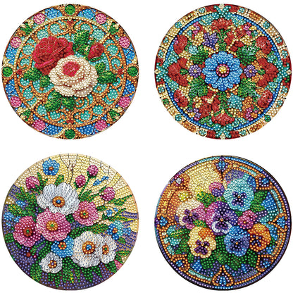 Diamond Crafts Projects Flowers Round Diamond Painting Table Mats for Home Decor